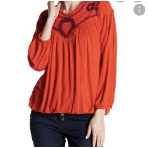 FREE PEOPLE Begonia Boho Burnt Orange Peasant Top Size Small - Picture 1 of 11